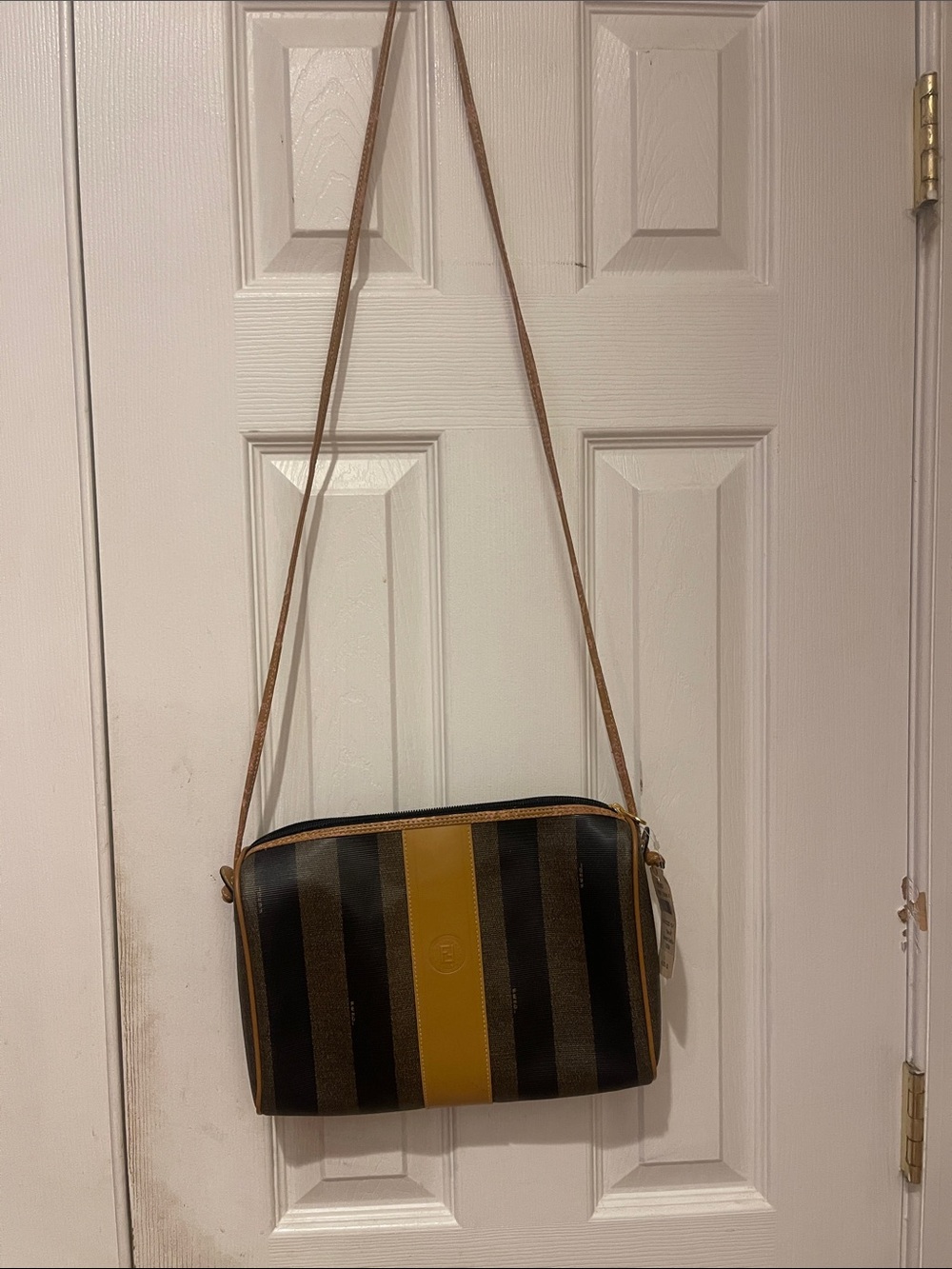 Fendi Black and Mustard Striped Crossbody Bag Vintage Bag
